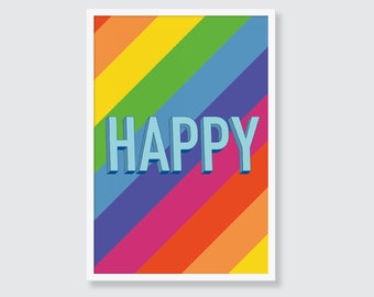 Rainbow typography art print - HAPPY