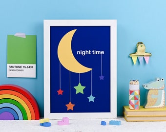 Fun kids art print - Night Time Rainbow