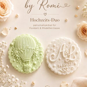 Tampons à biscuits de mariage personnalisés, lot de 2 avec initiales et date, design sur mesure