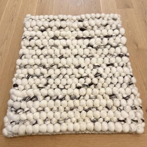 Handmade Wool Ball Carpet, Textured Bubble Rug, Ivory and Charcoal Felted Rug, Modern Bohemian Area Rug, Cozy Living Room Decor