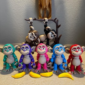 3D Printed Monkey Figurine with Banana: Desk Companion, 5" Tall