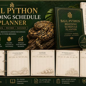 Kweekplanner voor balpythons | Genetica, koppeling, incubatielogboek (digitale PDF-download)