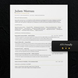 CV ATS Word, Mac Pages & Google Docs | Template Professionnel 1 et 2 Pages | Lettre de Motivation et Références | Téléchargement Instantané