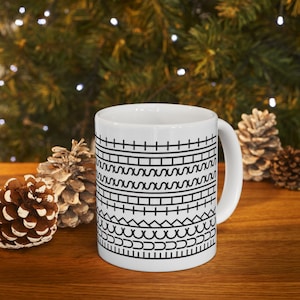 F*** This Sh*t pattern Mug | Black Doodle Stripe Ceramic Coffee Cup