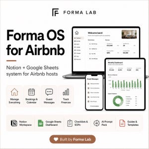 Sistema operativo para anfitriones de Airbnb / Plantilla de Notion + Panel de control de Google Sheets / Kit de gestión de alquileres a corto plazo / Mensajes y listas de verificación para huéspedes