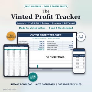 Vinted Spreadsheet, Sales & Profit Tracker for Vinted Sellers, GBP/EUR