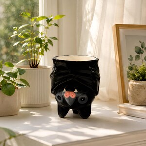 Bat Planter Pot, Black Ceramic Flower Pot, Gothic Home Decor, Cute Succulent Holder, Halloween Gift, Spooky Desk Decoration, Witchy Decor