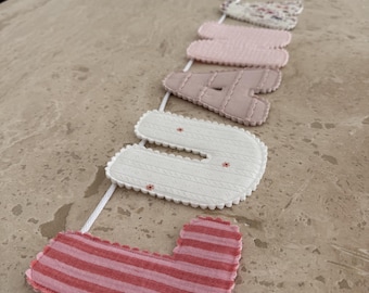 Guirlande de prénom personnalisée en tissu | Guirlande de lettres personnalisée | Décoration de chambre d'enfant | Cadeau de naissance