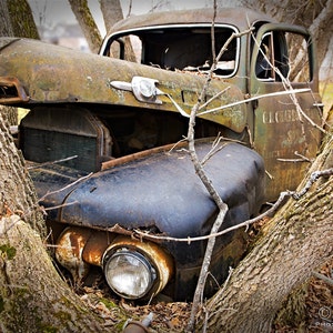 The story behind the old abandoned truck revealed by locals of small town Calabogie, ON Canada, 5x7 Fine Photo Decor, Rusty Mercury, Garage image 1