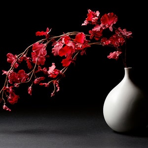Nature morte, PHOTO et TOILE décor, Vase poterie avec fleurs rouges Décoration maison bureau art moderne Noir blanc rouge gris Nature morte