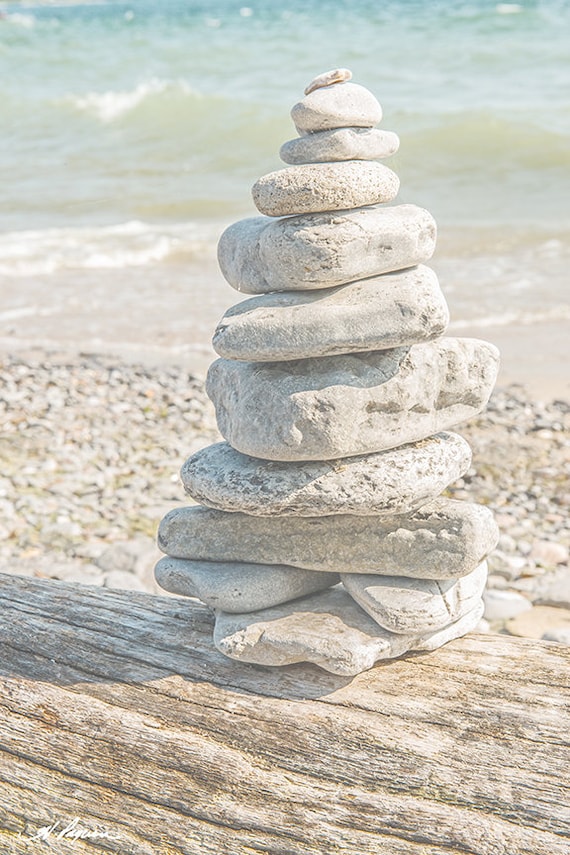 Cairn stacked rocks PRINT Artwork Bathroom Home Décor Spa aqua blue pastel Beach driftwood Photo Gift for her him SPA Wall hanging