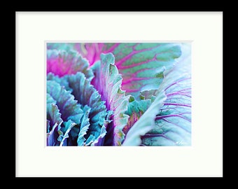 Flowering cabbage PRINT and CANVAS gallery wrap Flower Elegant Bathroom Photo Wall decor Artwork Home Bedroom Blue Turquoise Lavender Teal