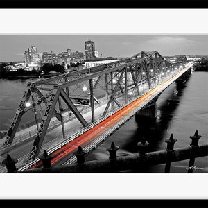 Ottawa Photographie Pont Alexandra à Gatineau PHOTO noir et blanc Décor maison Cadeau pour lui elle mari Soir Nuit bleu Rouge Murale Salon