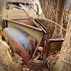 The story behind the old abandoned truck revealed by locals of small town Calabogie, ON Canada, 5x7 Fine Photo Decor, Rusty Mercury, Garage image 4