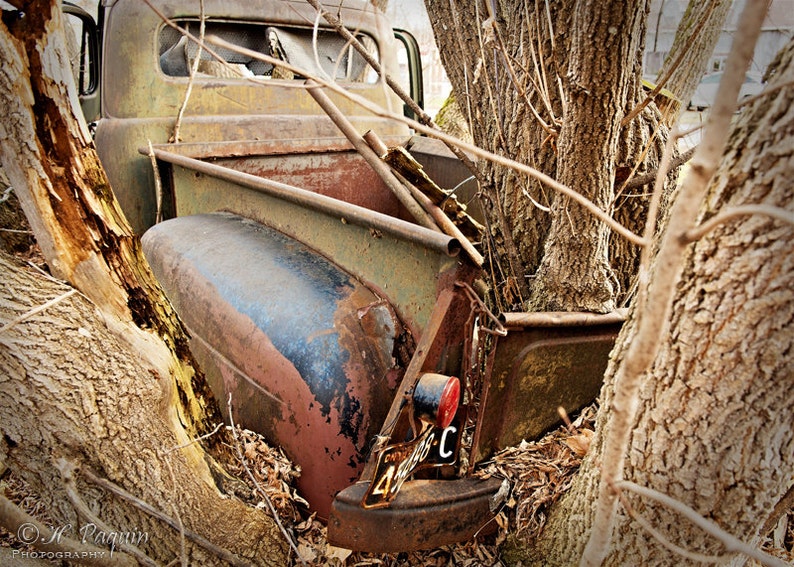 The story behind the old abandoned truck revealed by locals of small town Calabogie, ON Canada, 5x7 Fine Photo Decor, Rusty Mercury, Garage image 4