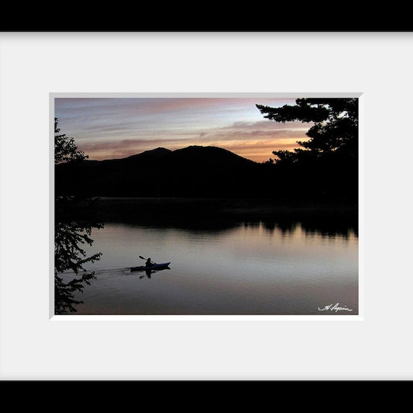 Kayaker at sunrise, PRINT Fine Photo Room Decor with quotes, Artwork Mirror Lake  Placid, Wall, Kayak, Rural, gift for boyfriend him men dad