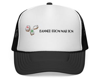 Banned From Mar Jon Mah Jong Trucker Cap Mahjong Tile Graphic Mesh Snap Hat