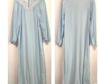 Vintage Ilise Stevens Nightgown Blue Small? Nylon Maxi Length Cottage Grandma