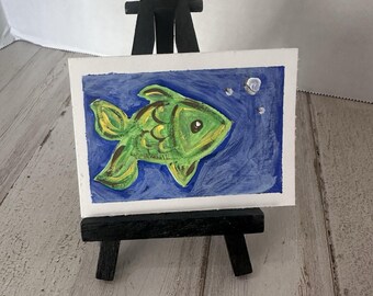 ACEO Original Painting Fish Sea Life Aquatic 2.5 x 3.5 Miniature Acrylic Whimsy