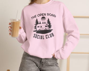Camping Sweatshirt Womens Open Road Social Club Adventure RV Long Sleeve