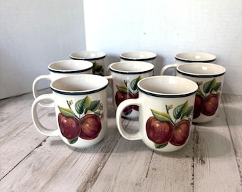 China Pearl Vintage Casuals Set of 8 Apple Coffee Mugs Tea Country Farmhouse