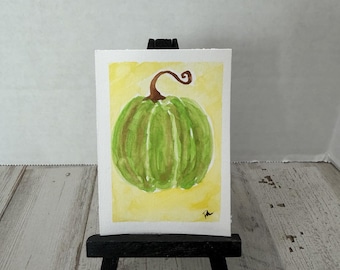 ACEO Original Painting Pumpkin Fall 2.5 x 3.5 Miniature Watercolor Autumn