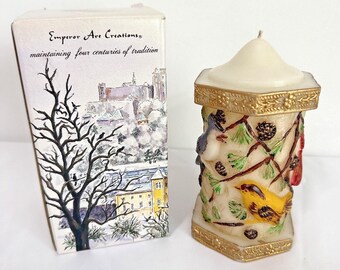 Vintage Sculpted Raised Wax Candle "Songbirds" Emperor 6" Tall 1986 Hand Carved