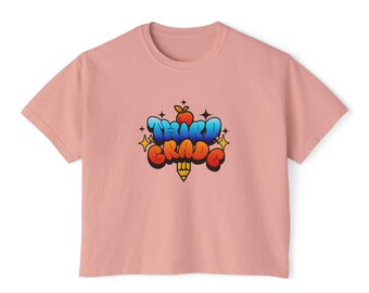 Teacher Tee Shirt Third Grade Tee Colorful Graffiti Apple Pencil Short Sleeve