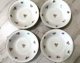 Royal Castle Bavaria Germany China Rosebud 5" Berry Bowls Winterling Gold Trim