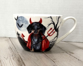 Portobello By Design Bone China Coffee Cup Halloween Mug Dachshund Little Devil