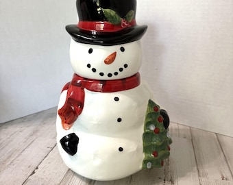 Maxzcera Ceramic Snowman Christmas Cookie Jar 11" Tall Novelty Fun Winter