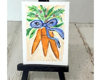 ACEO Original Painting Easter Carrots Summer Spring 2.5 x 3.5 Miniature Acrylic