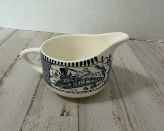Currier & Ives 50s Vintage Royal Blue Collection Creamer Express Train 2.25"