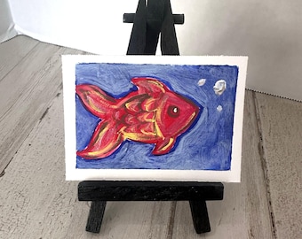ACEO Original Painting Fish Sea Life Aquatic 2.5 x 3.5 Miniature Acrylic Whimsy