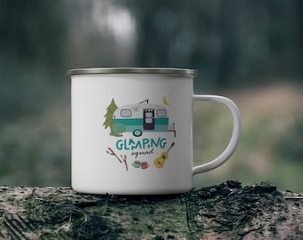 Glamping-Tasse „Camper“ aus Emaille – Camping-Geschenk für Frauen – Herbsturlaub – Reise