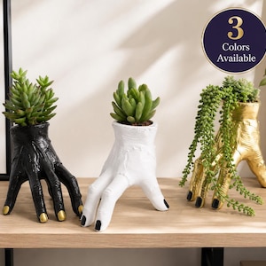 Gotisk handplanter för suckulenter, kuslig handblomkruka, häxig heminredning, 2-i-1 smyckeshållare, Halloween-kruka i harts, 3 färger
