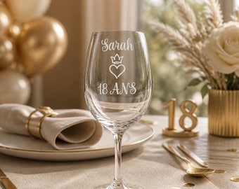 Verre à Vin Gravé Personnalisé Prénom et Âge - Cadeau Anniversaire 18 ans 30 ans 40 ans - Idée Originale Femme Homme