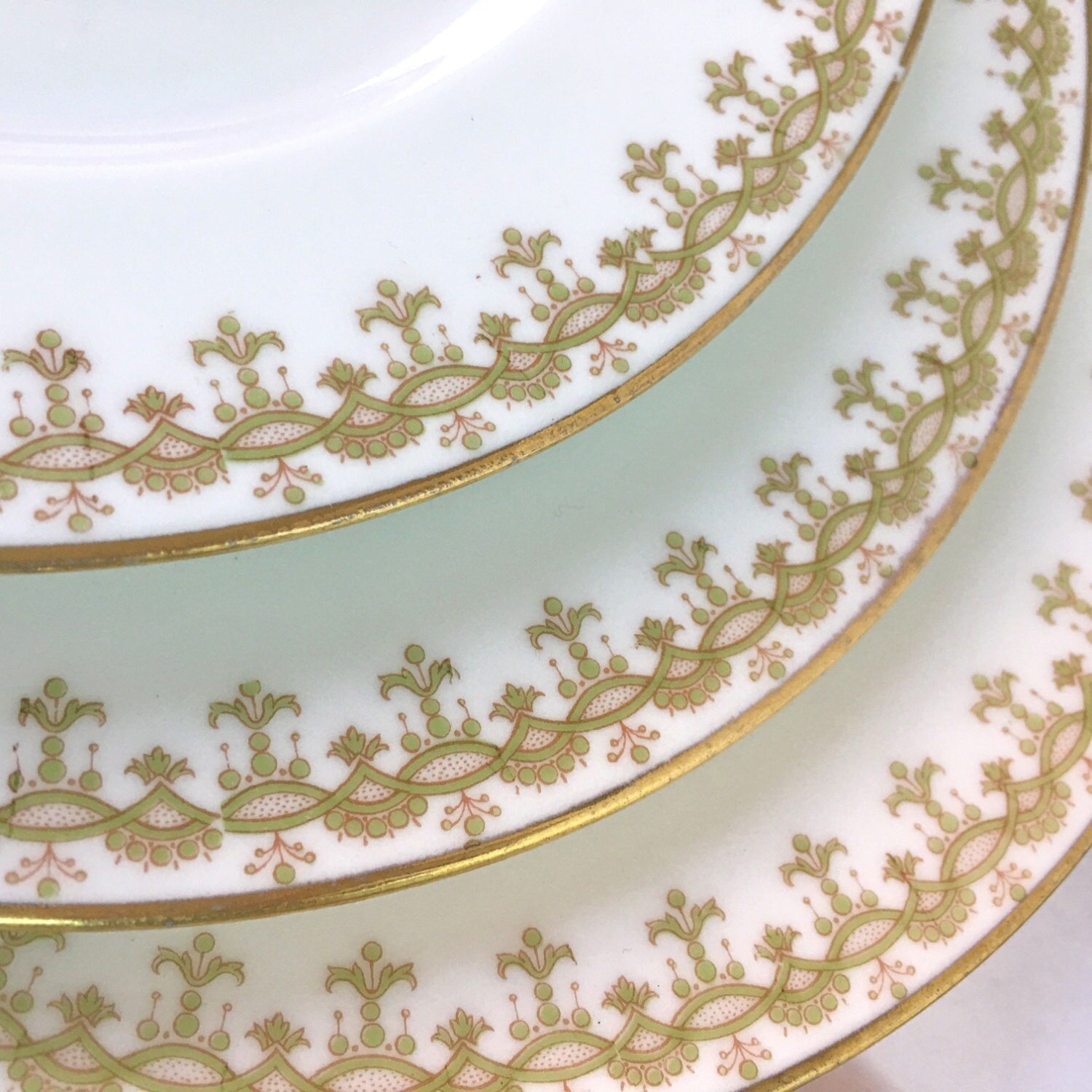 Vintage 7 Porcelain Luncheon Plates Japanese Bone China Green Etsy