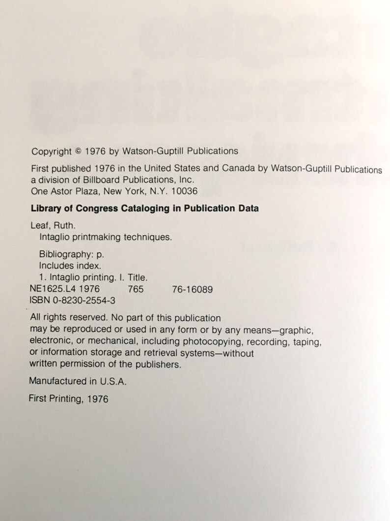 Intaglio Printmaking Techniques by Ruth Leaf 1976 Hardcover Etsy