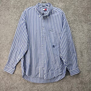 Tommy Hilfiger Mens Blue White Yellow Striped Button Down Shirt Large