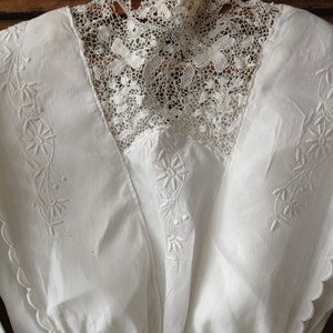 Cotton Lace Tea Dress, Antique Victorian Irish Crochet, White Cotton Linen Summer Day, Hand Embroidered image 3