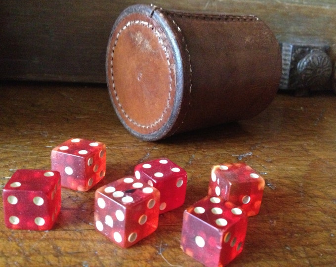 Antique English Leather Dice Shaker Cup Red Dice Game - Etsy