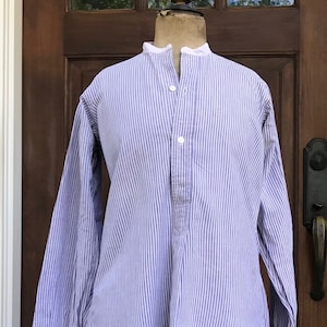 French Edwardian Chemise, Mens Dress Shirt, French Cuff, Indigo Stripe Cotton, 100k Chemises Original Paris Label image 1