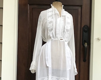 Edwardian White Lace Tea Dress, Summer Garden Wedding Dress