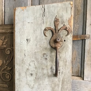 French Iron Door Handle, Latch, Hand Forged Wrought Iron, Antique Architectural Salvage