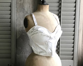 1 French White Satin Bustier, Soutien-Gorge Corset Brassiere, Dead Stock, Original Label, Pin Up, French Burlesque Lingerie