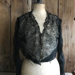 Antique Black Lace Blouse, Bodice, Victorian Era Lace Blouse, Midriff Blouse image 1