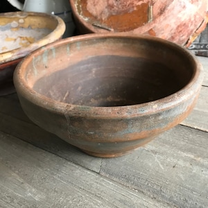 19th C French Mixing Bowl, Pottery, Rustic Small Dairy Bowl, Primitive, French Farmhouse Cuisine, Damaged