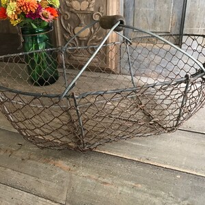 French Wire Harvest Basket, Garden Trug, Carrier, Oysters, Rustic French Farmhouse, Homesteading image 2