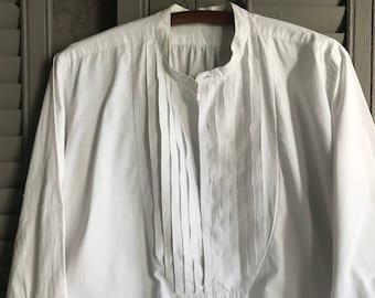 Antique French Mens Dress Shirt, White Cotton, Edwardian Era, Monogram, Period Clothing